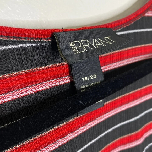 Lane Bryant 18/20 Faux Wrap Blouse Striped Black Red White 3/4 Sleeve Plus Size - Picture 6 of 8